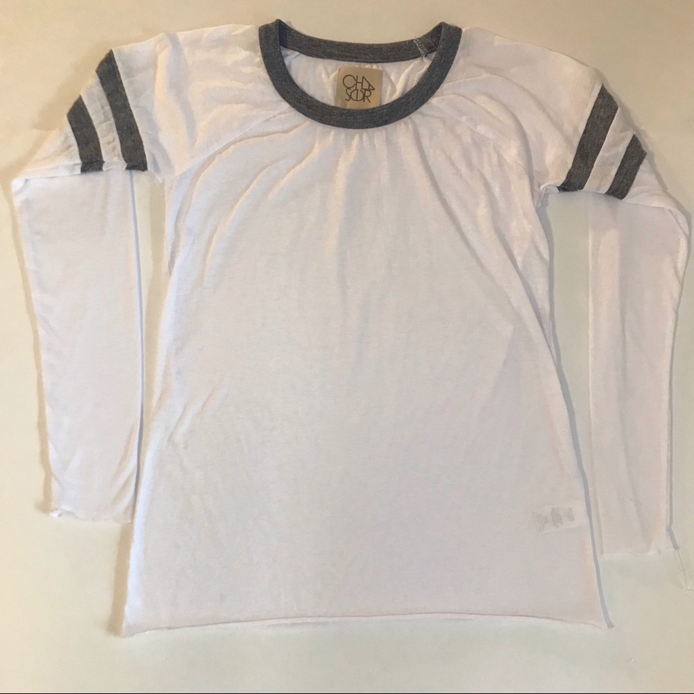Chaser long sleeve top with grey stripes.